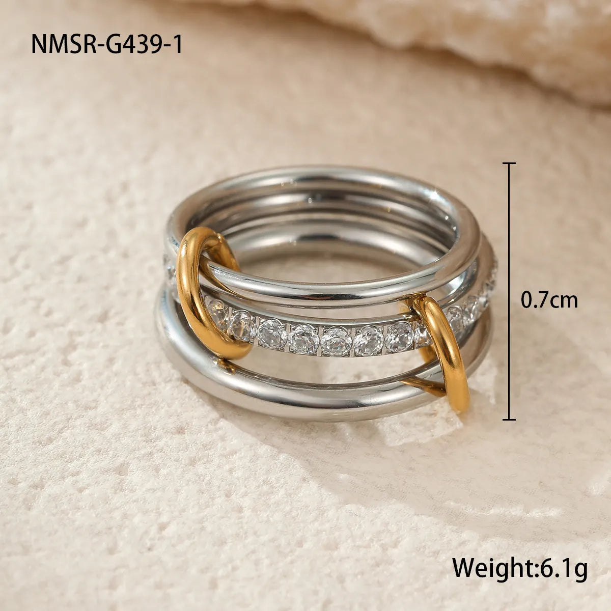 Stacked colour matching stainless steel ring set with 18K gold plating