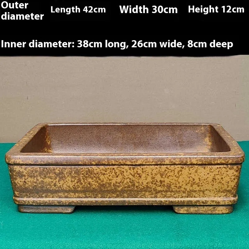 Straight-sided shallow rectangular Yixing Zisha purple sand flowerpot for plants.