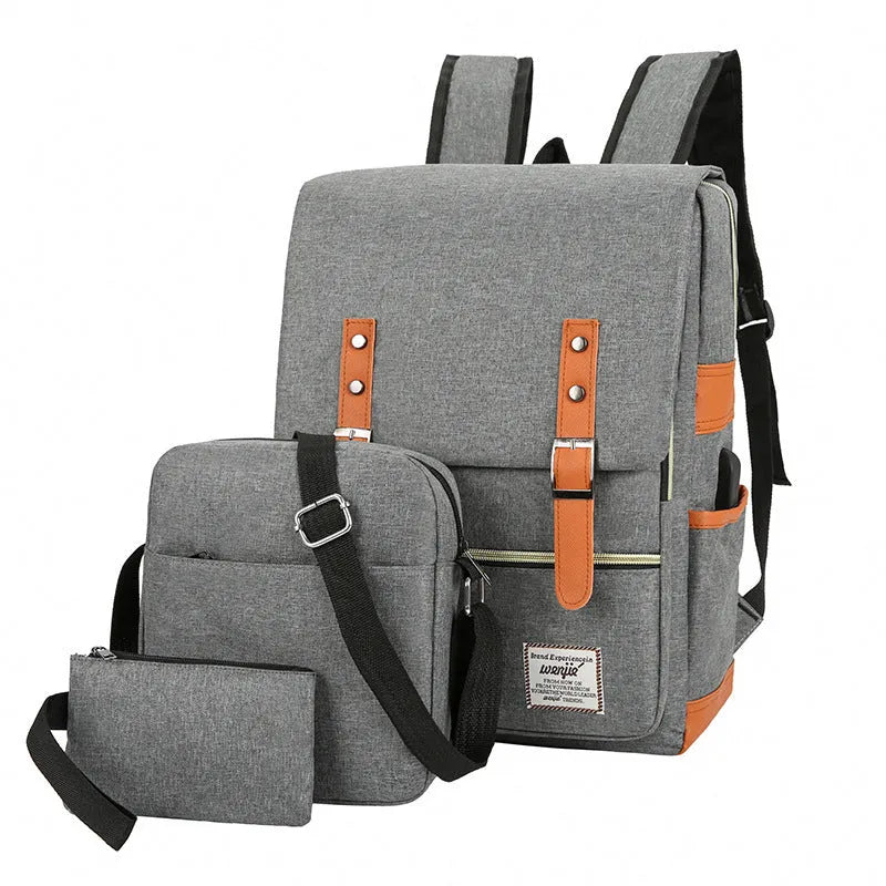 Three-piece large capacity business backpack in Oxford cloth, shown in wine red colour