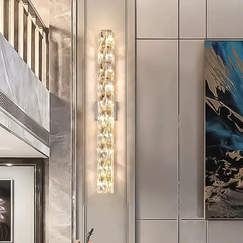 Crystal wall lamp in chrome or gold finish with LED light source and stainless steel mounting
