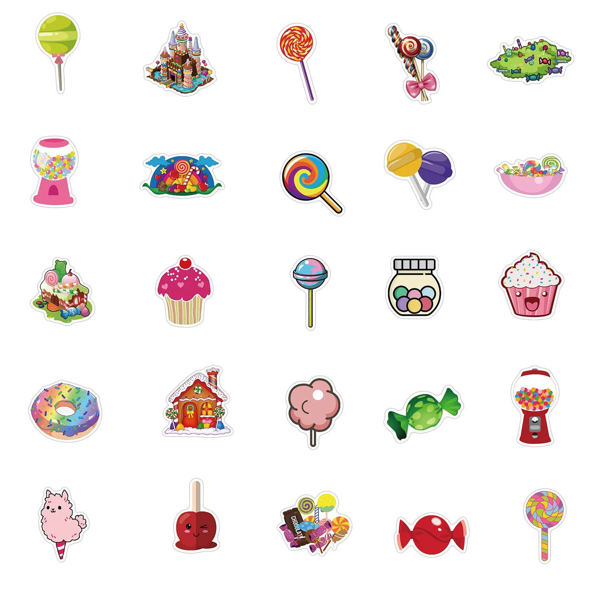 50 colourful candy graffiti stickers with cartoon patterns measuring 4-6cm