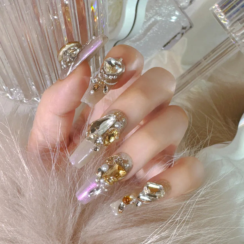 Rhinestone decorated false nail patches in S size with adhesive and tool options