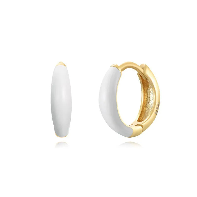 Curved geometric epoxy oval earrings in coloured finish on silver-tone copper post