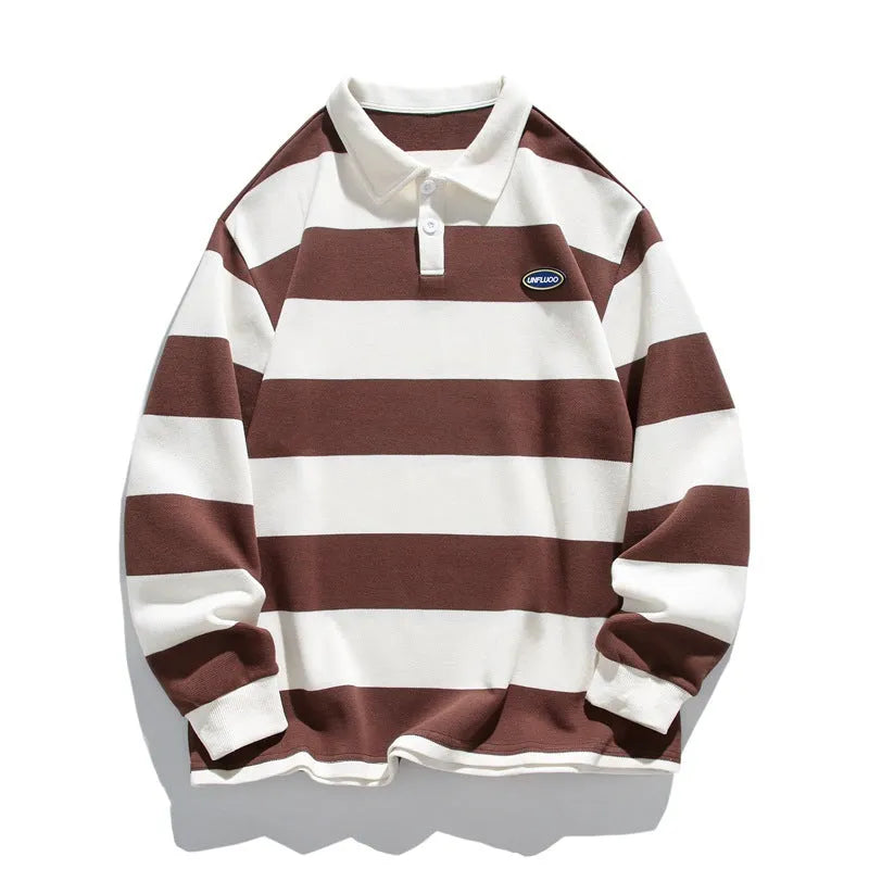 Pearl cotton lapel polo shirt in loose fit with long sleeves shown in coffee colour