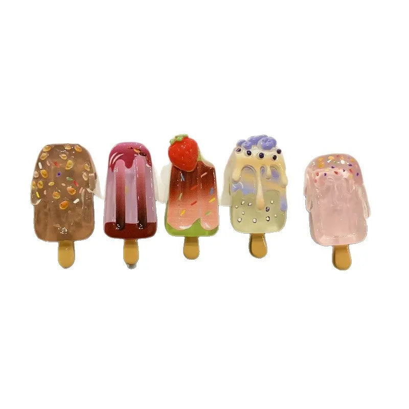 Resin hair barrette with cartoon ice cream charm in pastel colour