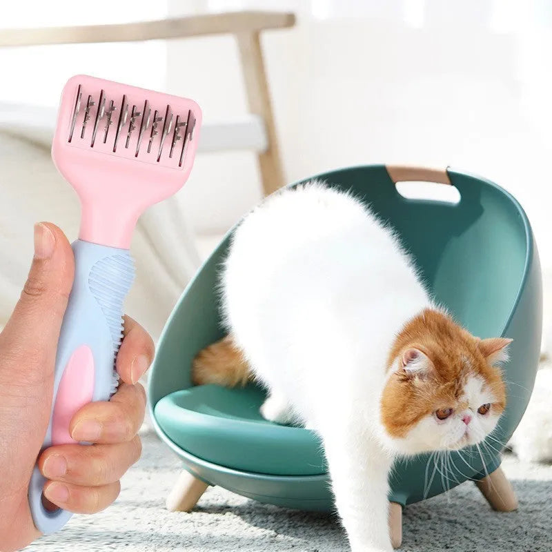 4-in-1 stainless steel pet grooming comb for dogs and cats with deshedding, massage, and combing functions