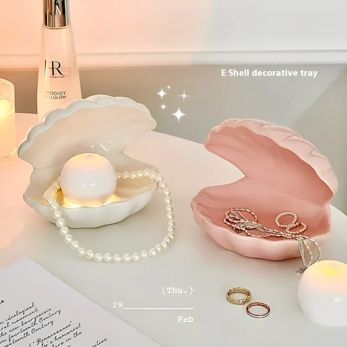 Yellow porcelain jewellery tray with removable ceramic shell and optional LED night light
