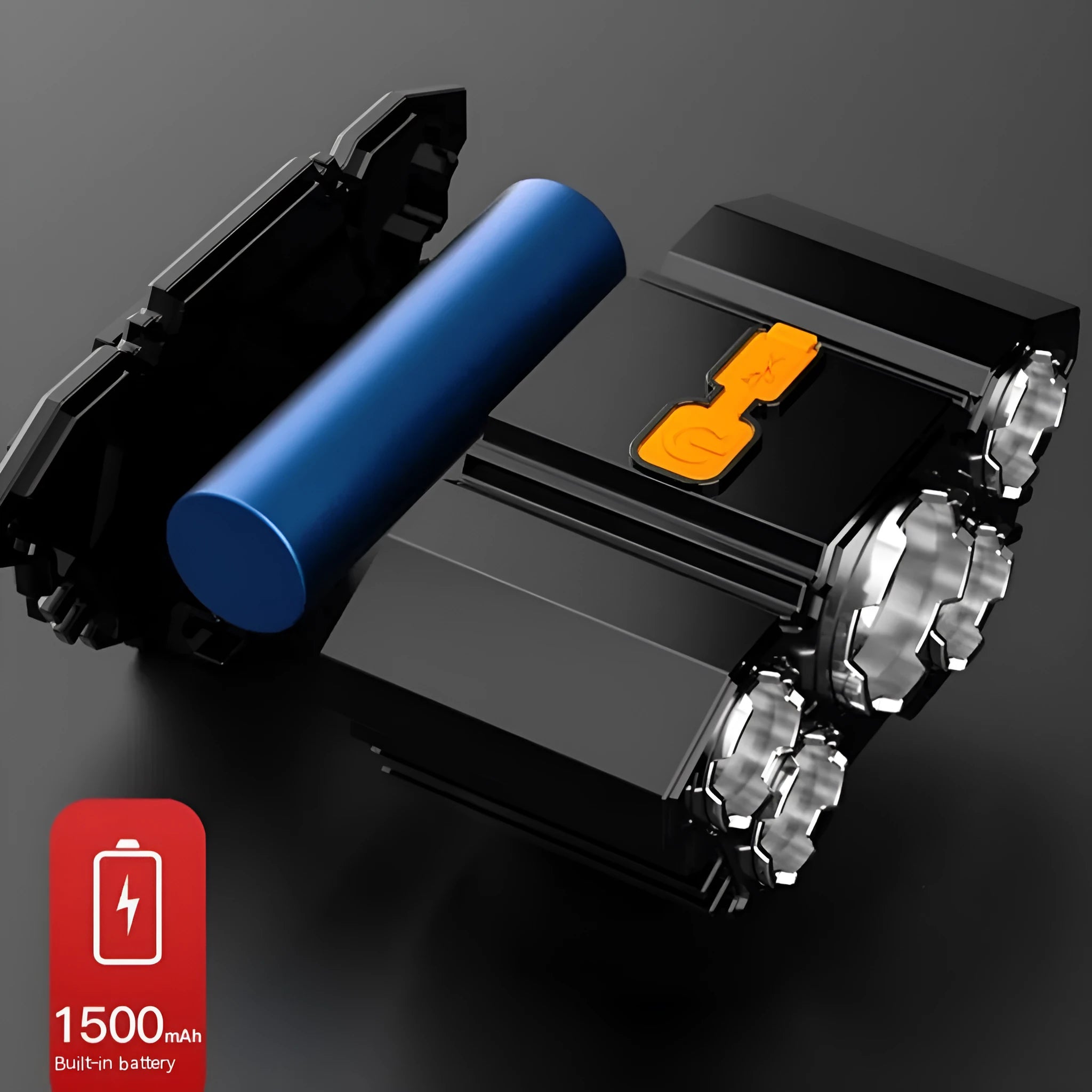 Super bright 10W LED miner's headlamp with PVC housing and adjustable head strap on a coloured box.