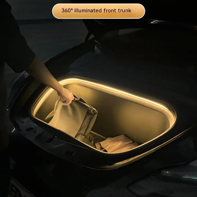 Tesla Model 3 and Model Y front backup box interior ambience LED light kit in soft silicone.