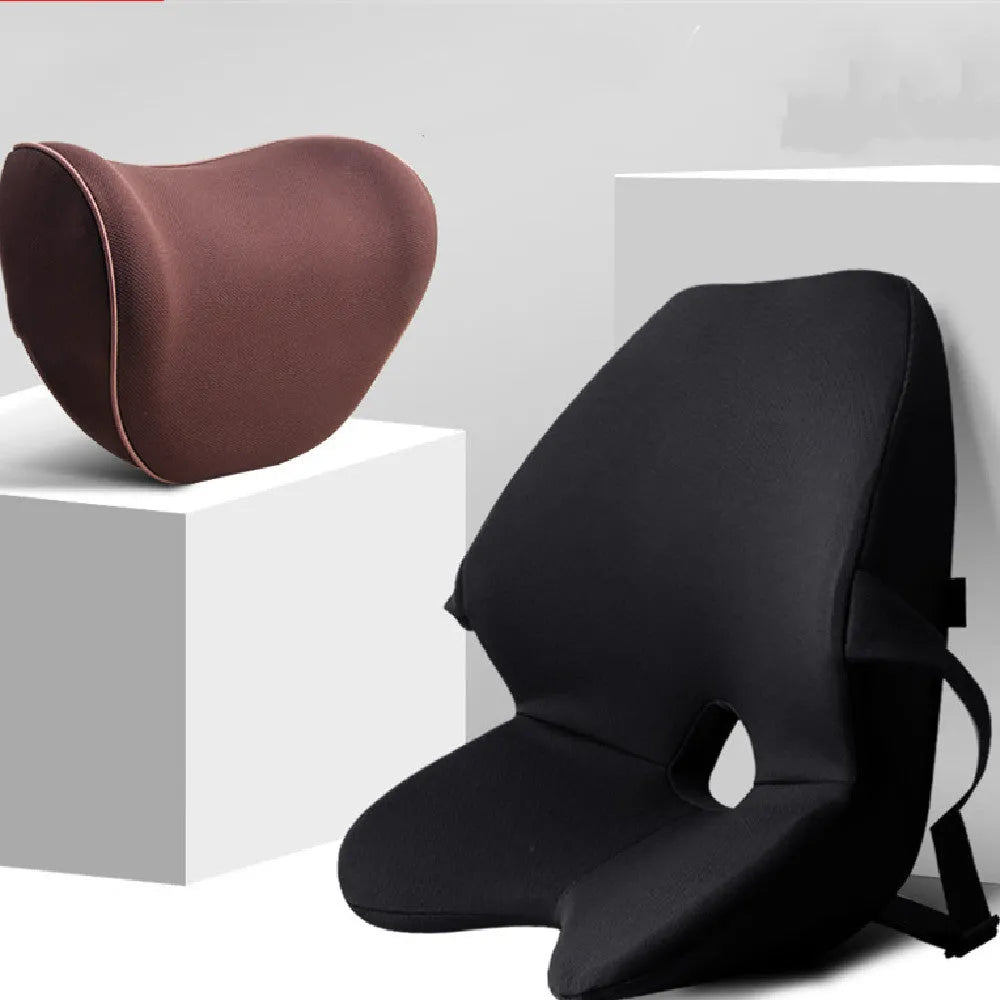 Memory foam car waist support cushion with optional matching headrest in neutral colours