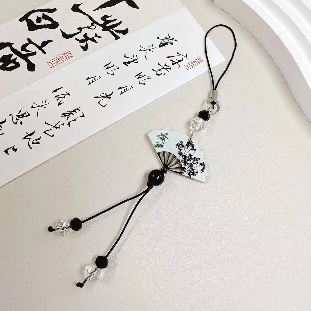 Chinese style floral bead pendant keychain in Fan colour.