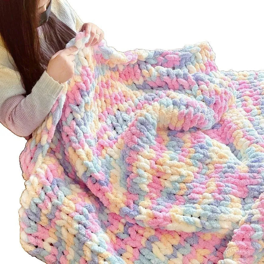Coarse yarn chenille knitted blanket with braided gravity design in modern simplicity style