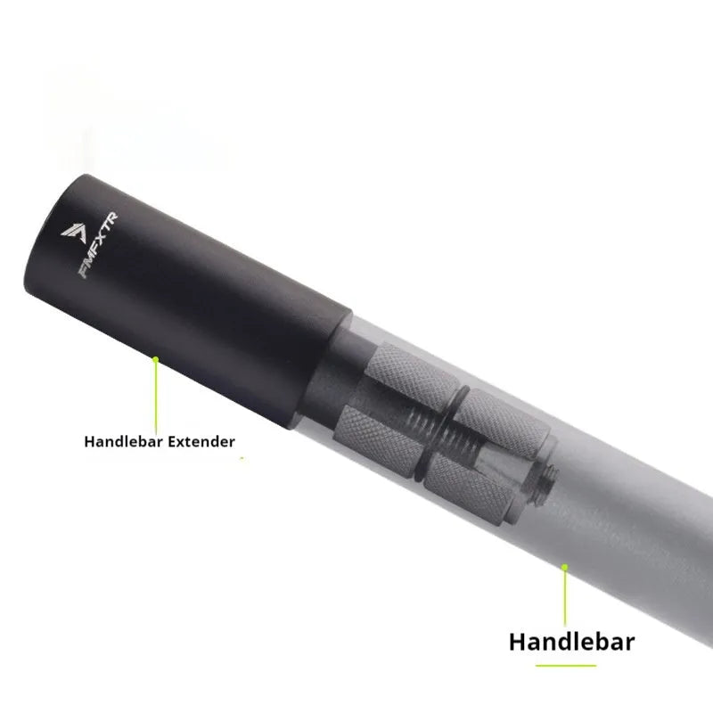 A pair of silver aluminium alloy bicycle handlebar extension rods for mountain bikes, showing folding design.