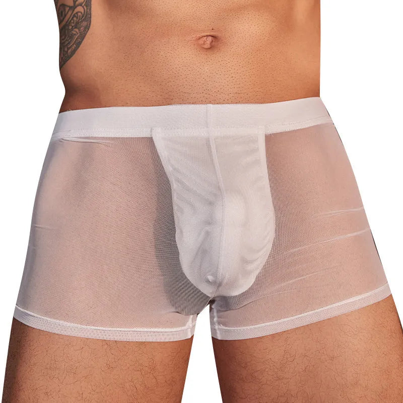Men's black and white ultra-thin nylon boxer briefs with free size fit