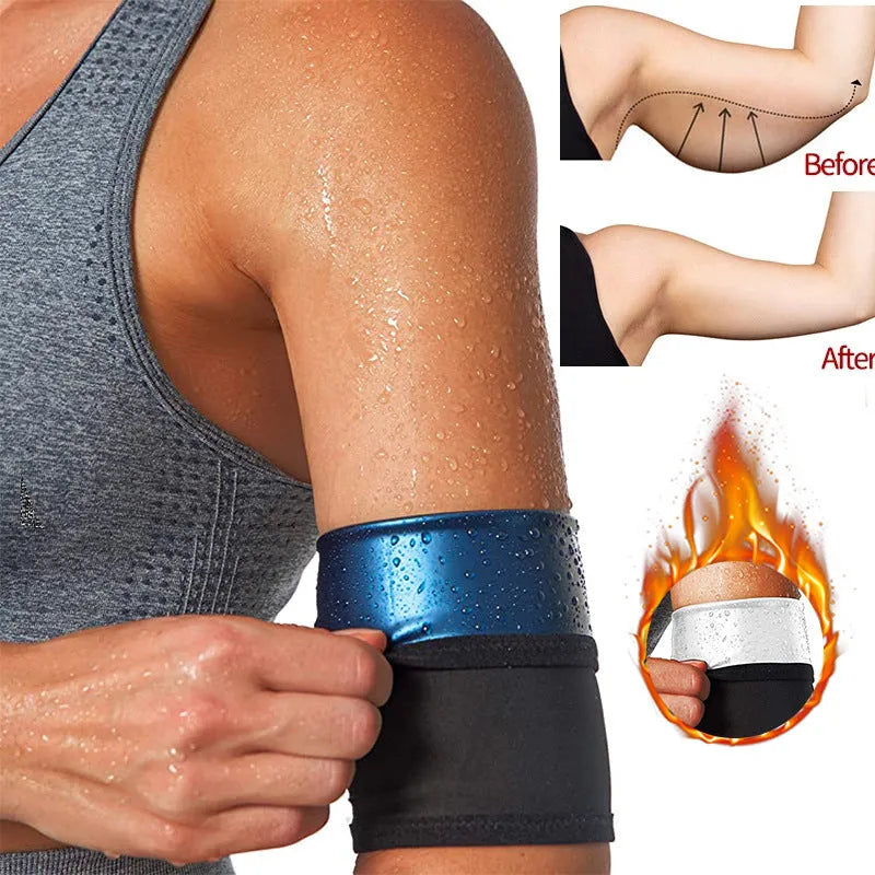 Sports arm sweatband in blue, silver, black and yellow, or black and red colour options
