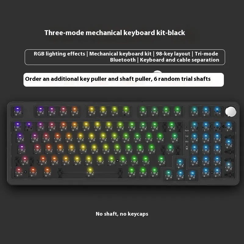 White screen version 98-key wireless mechanical keyboard kit with metal knob on desk