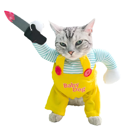 Yellow knife assassin creative design cat costume in polyester fabric