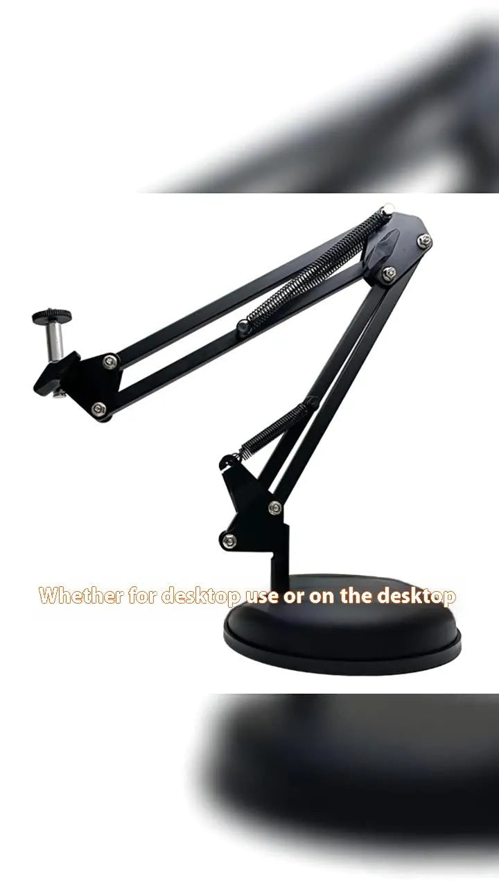 Black foldable metal tablet cantilever bracket with adjustable arm and clamp