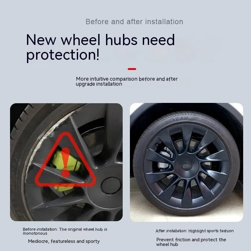 Tesla Model Y wheel hub cover set in black, white, red or carbon fibre pattern plastic decorative rim cover