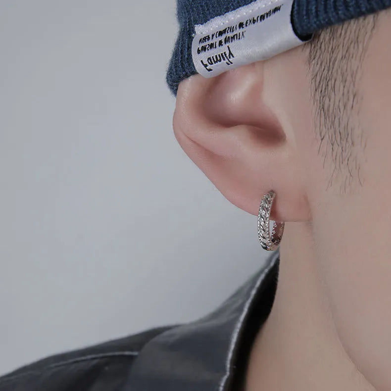 Men's copper geometric hip hop earrings in 10mm and 14mm sizes with auspicious cloud design