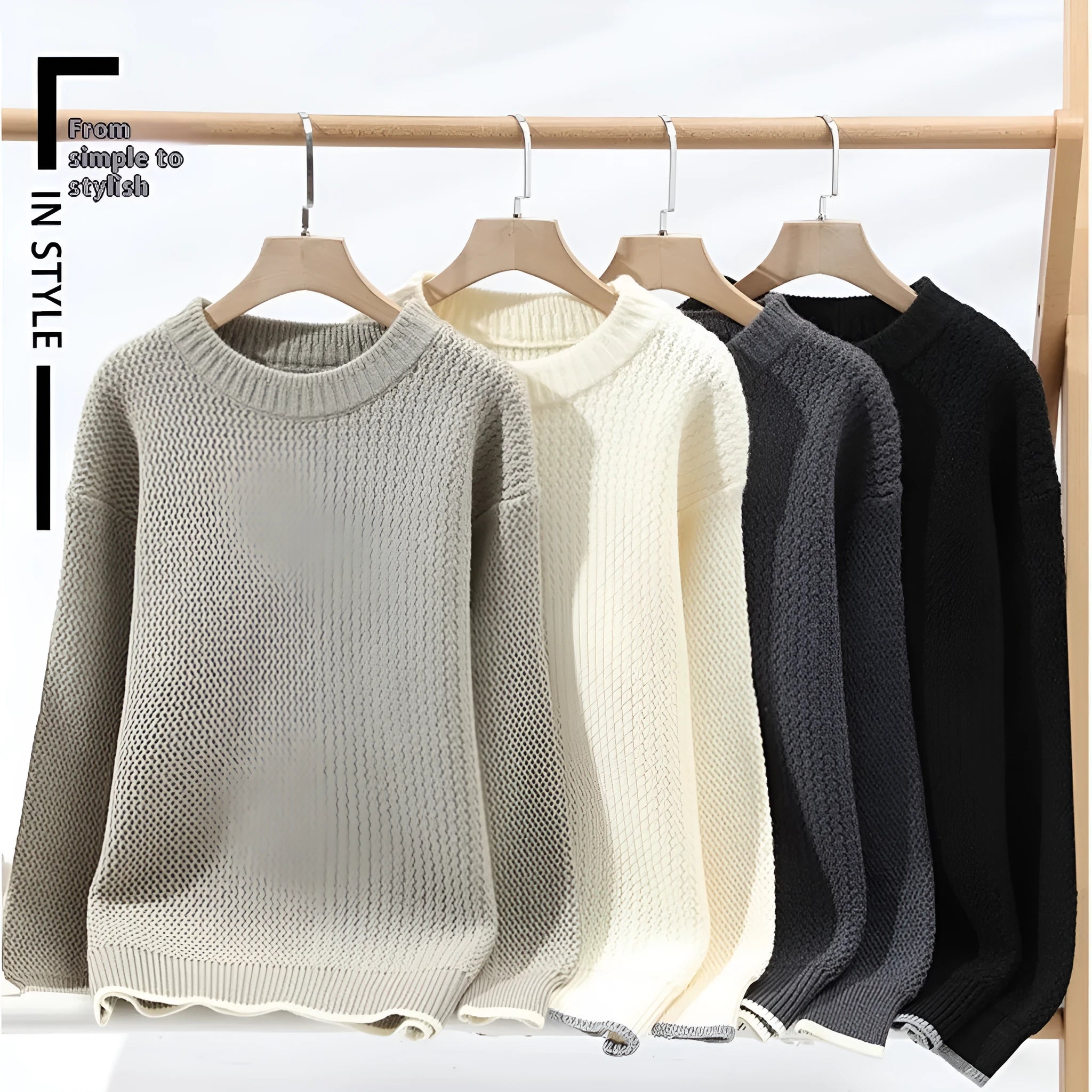 Men's loose fit round neck pullover sweater in chemical fibre blend available in four colours
