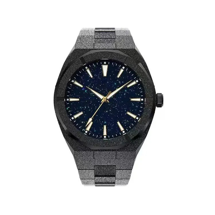 Men's business watch with luminous markers on frosted stainless steel case