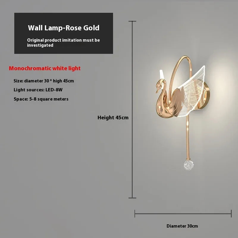 Gold modern minimalist swan-shaped wall lamp with acrylic shade and iron construction
