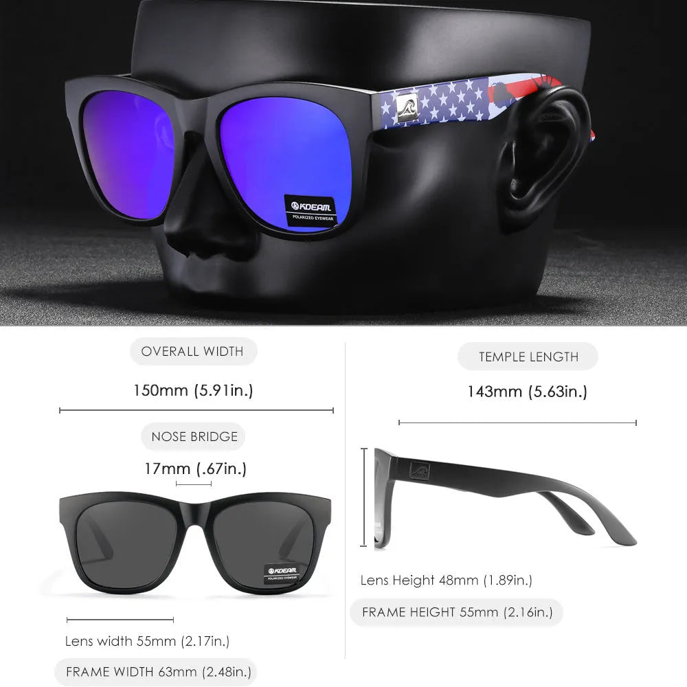 Thickened polarised sunglasses with TAC lenses and PC frames for UV protection during outdoor use.