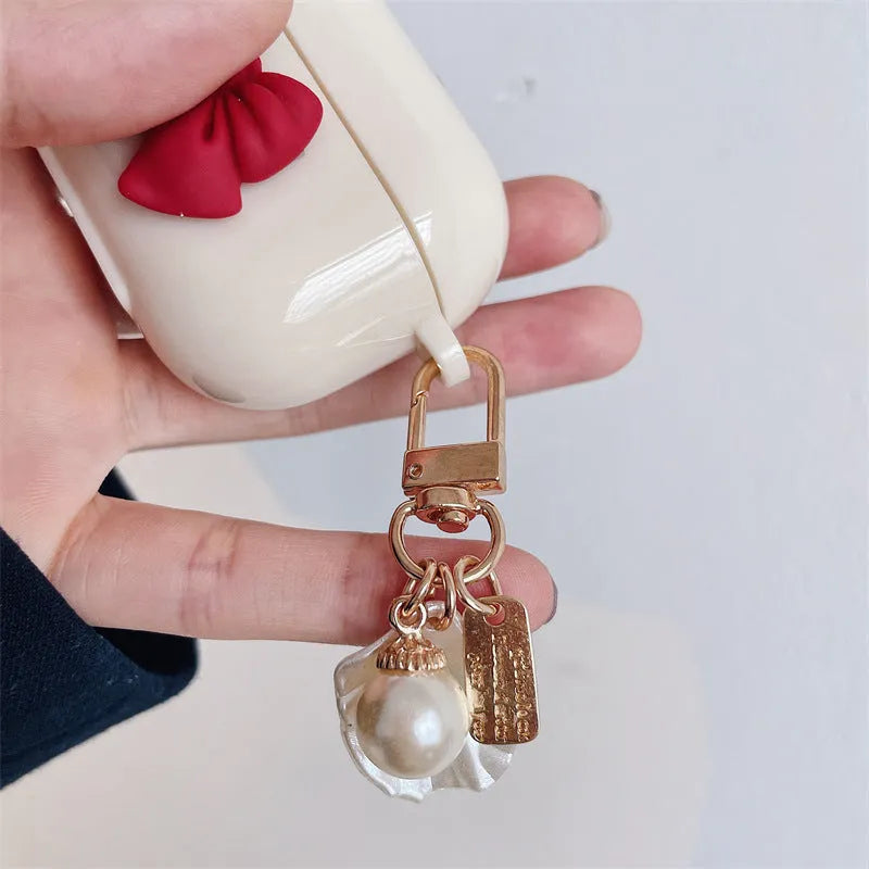 Beige red bow shell TPU clamshell case for Apple AirPods Pro wireless earphones