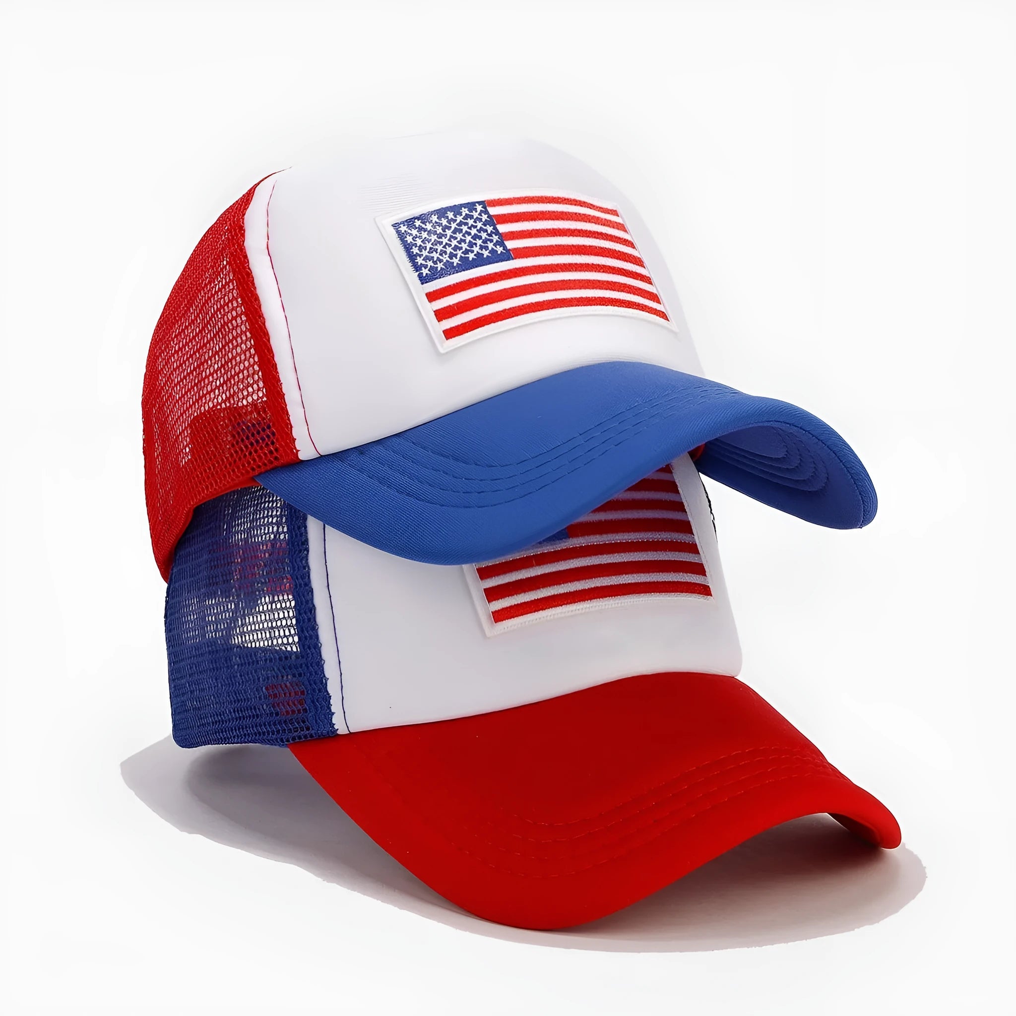Red and blue contrast baseball cap with breathable space cotton fabric dome crown