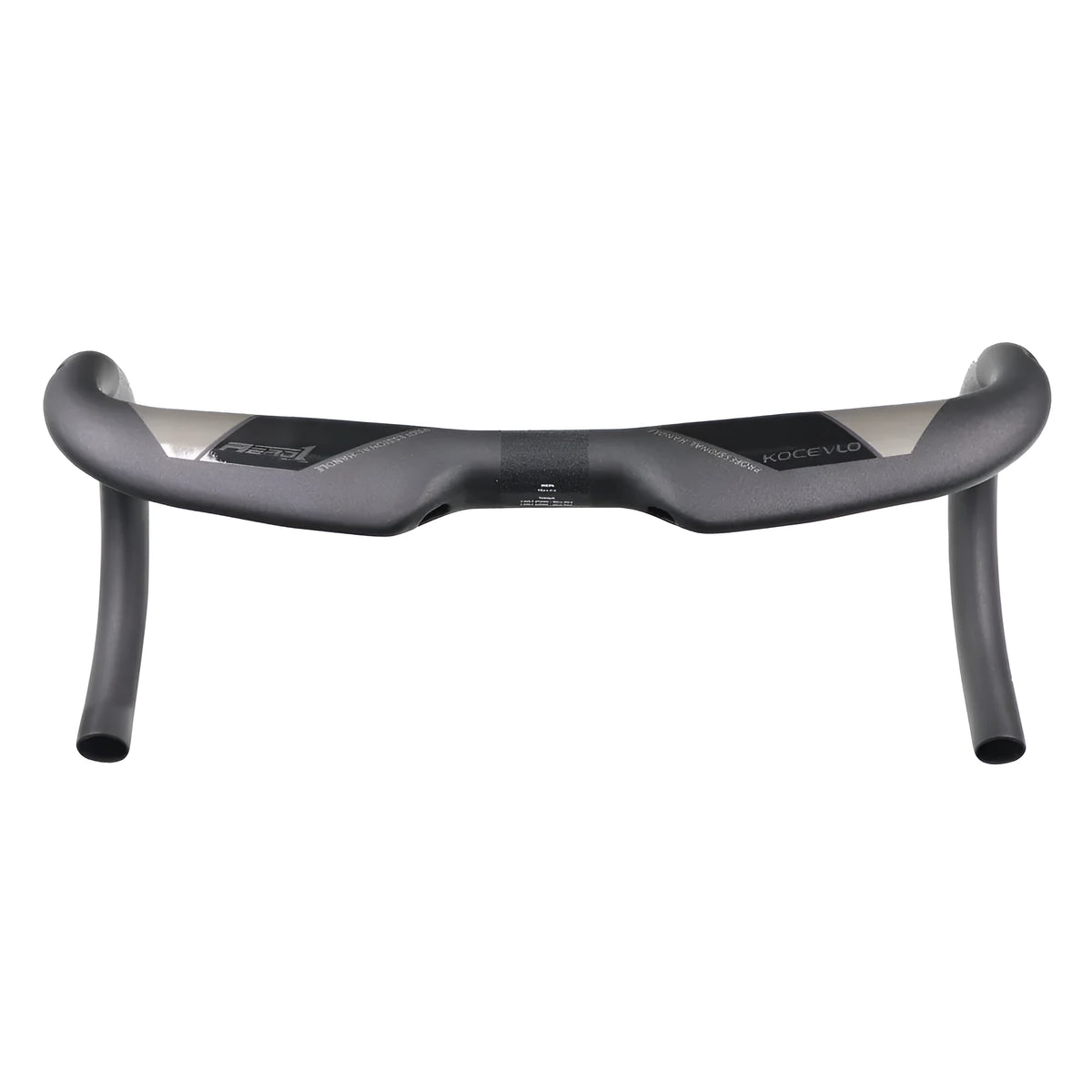 Matte carbon fibre road bicycle handlebar showing bent design with width measurement options