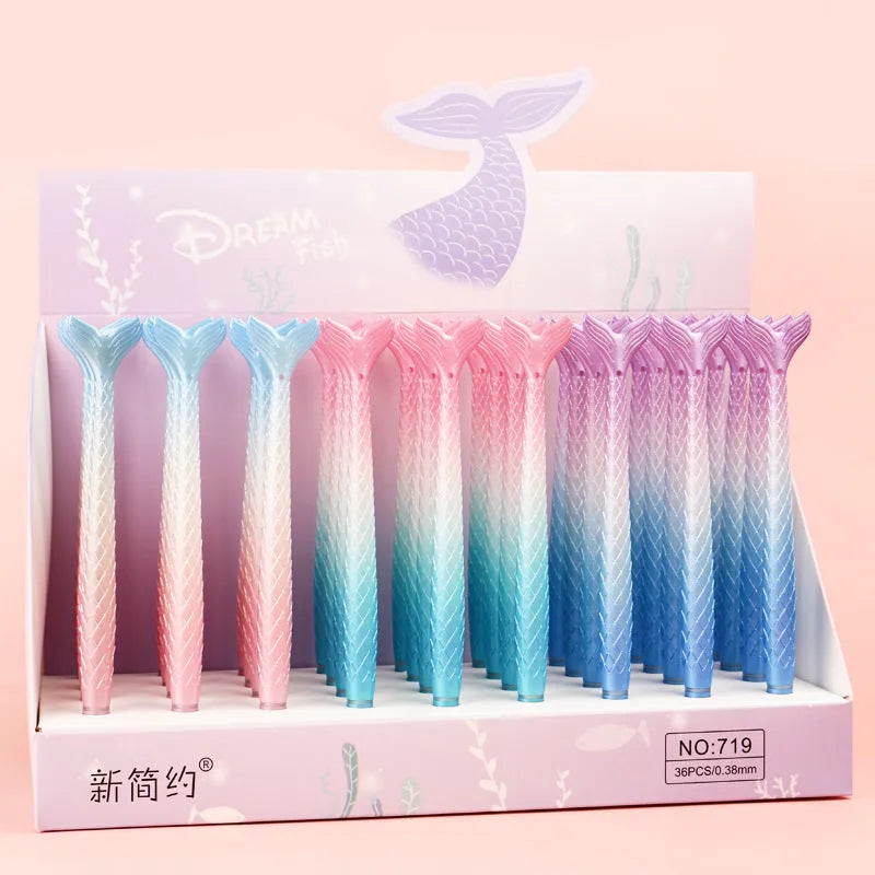 0.38mm fine point ballpoint pen with mermaid cartoon design showing plastic shell construction
