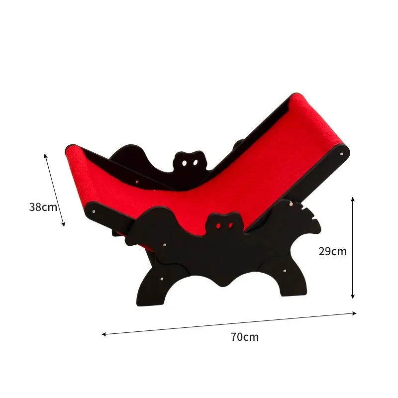 MW-054 wooden cat lounge chair pet bed black red Halloween bat pattern design