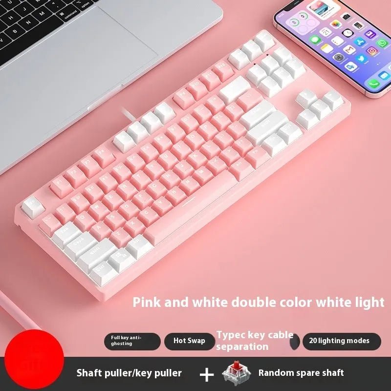 87-key hot-swappable mechanical gaming keyboard with two-tone keycaps and metal chassis