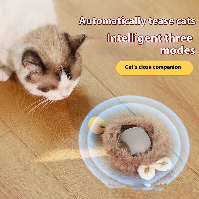Self-hi cat rolling ball toy with plush cat shape and silicone ball