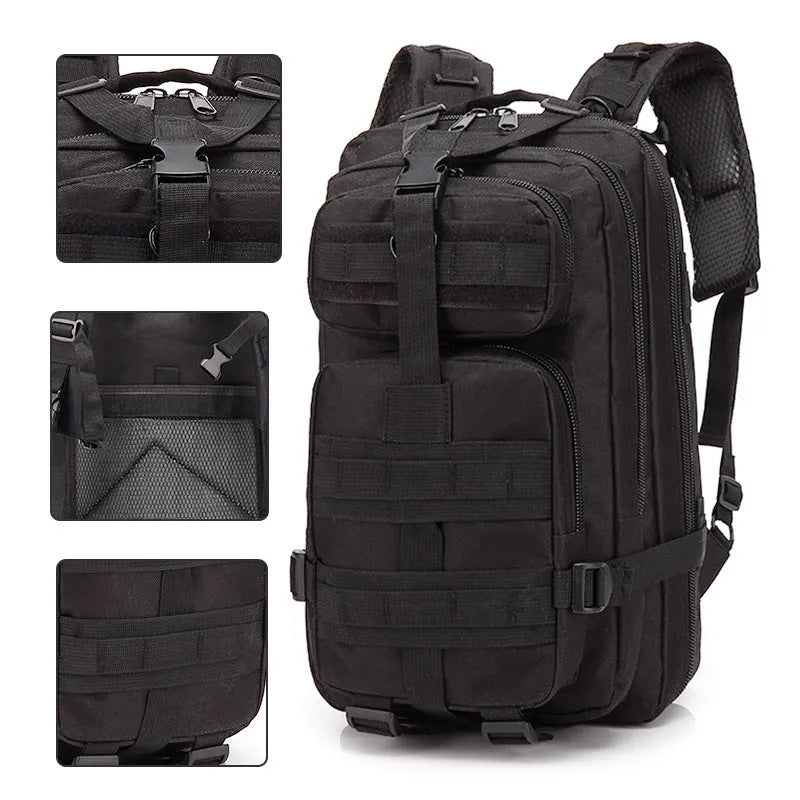 Large khaki off-road hiking backpack with air pillow belt system shown for mountaineering.