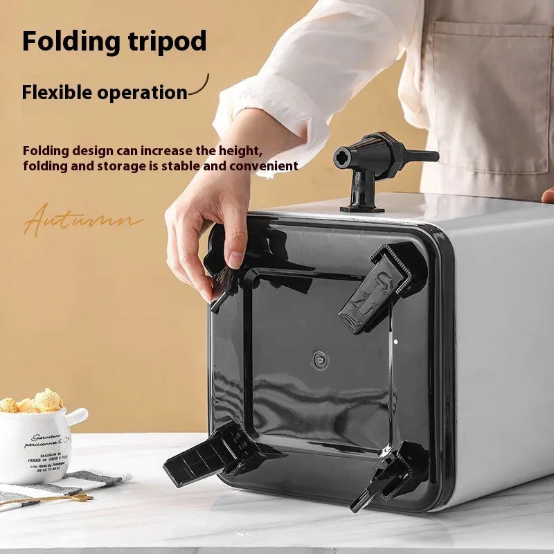 Silver stainless steel milk tea bucket with square lock closure, 8-litre capacity.