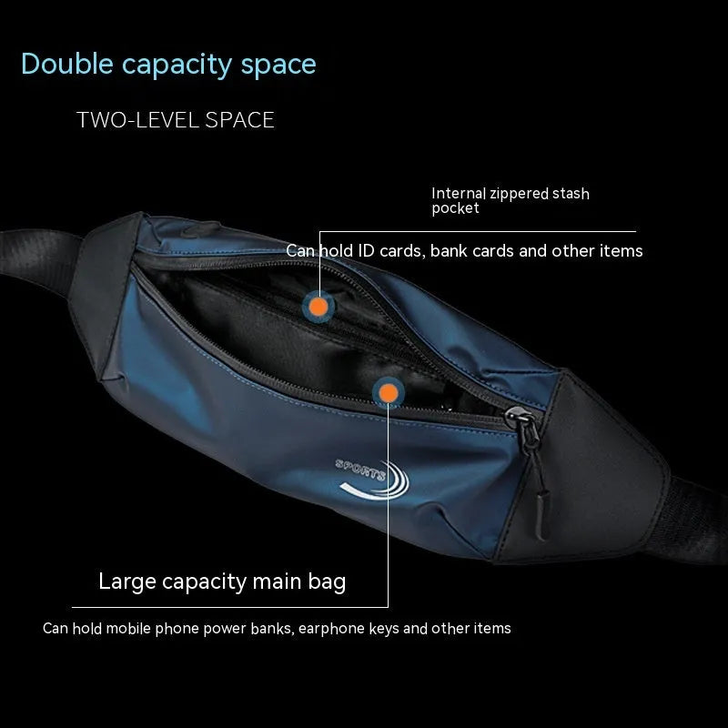 Men's waterproof sports waist bag in Derm Oxford polyester measuring 45cm