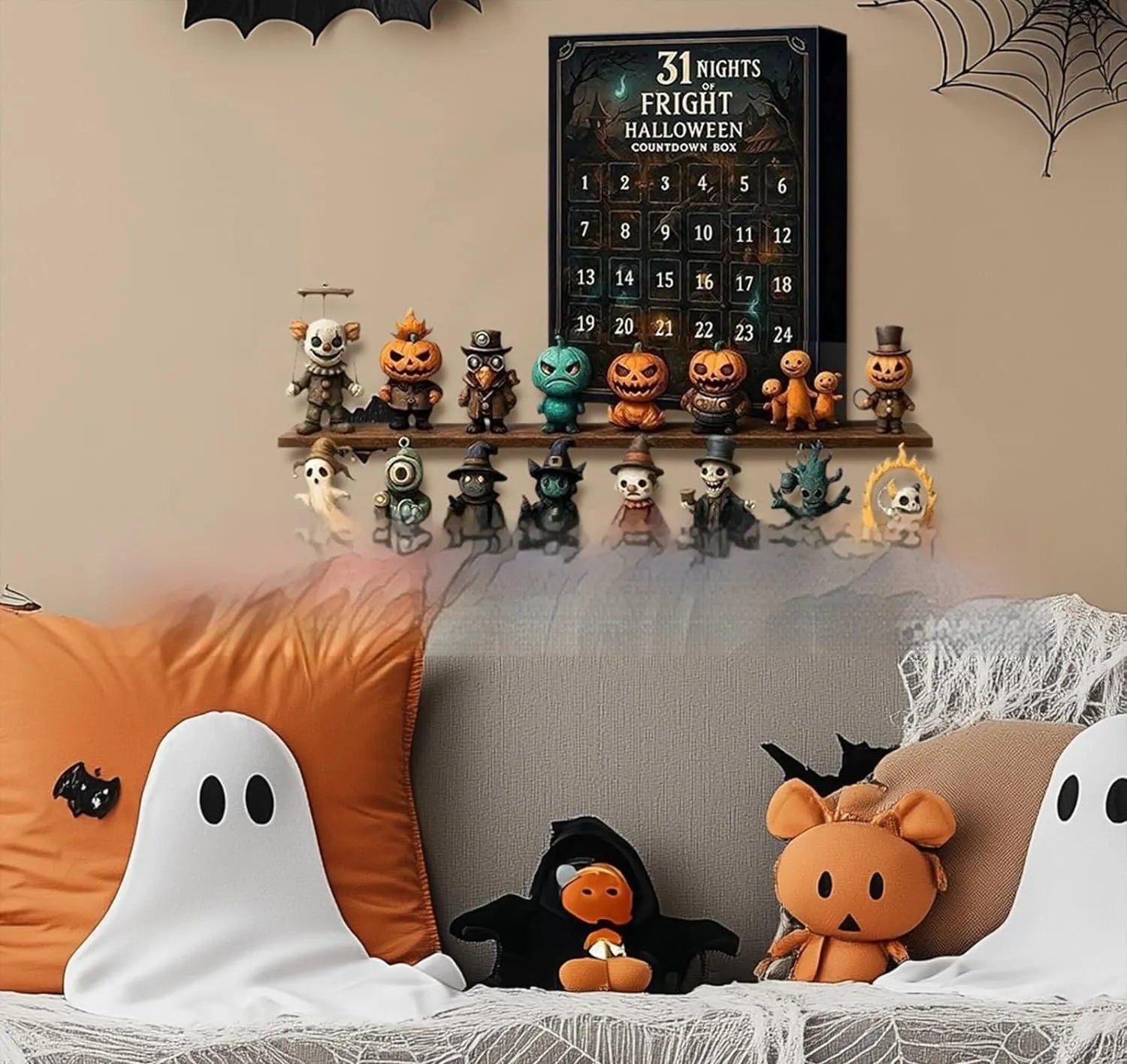Halloween horror doll advent countdown box with resin craft decorations in blind box packaging