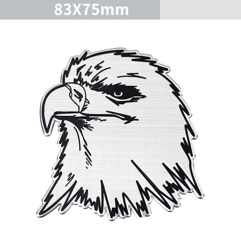 Aluminium car decal stickers showing round lion, eagle, wolf head and standalone animal designs for vehicle exterior personalisation