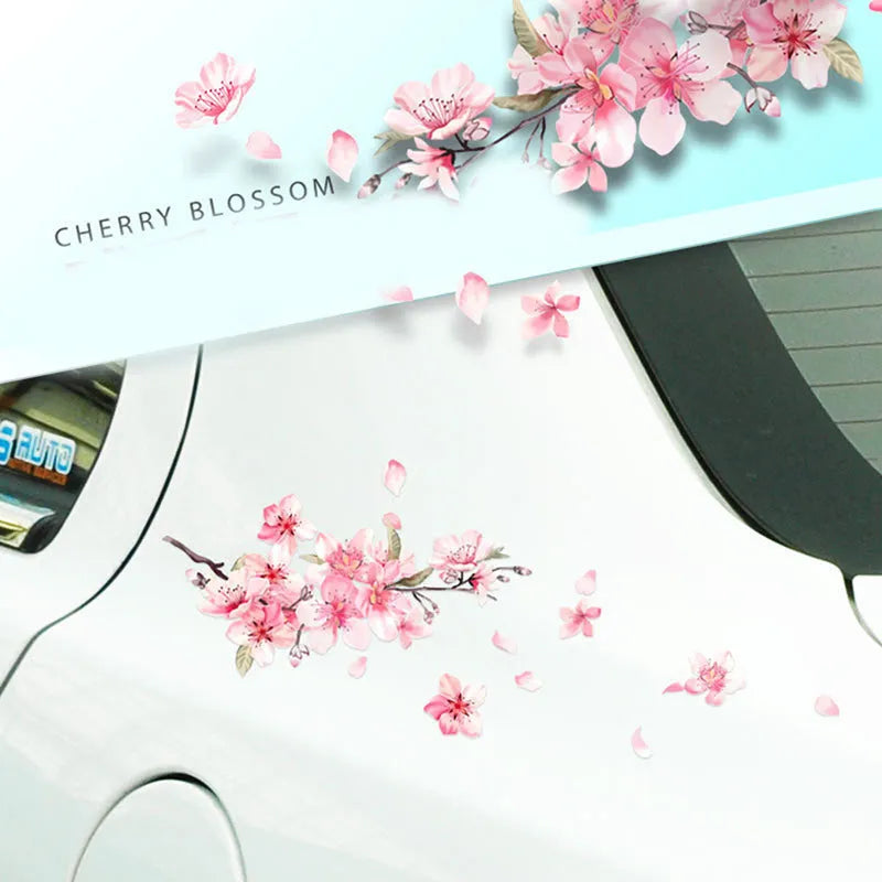 Cherry blossom pattern car sticker on vehicle window in two size options