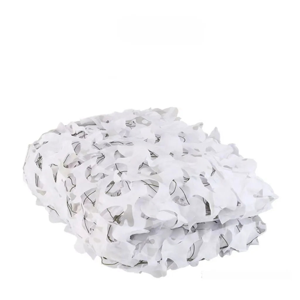 Green camouflage cover net deployed for outdoor concealment with multiple pattern options