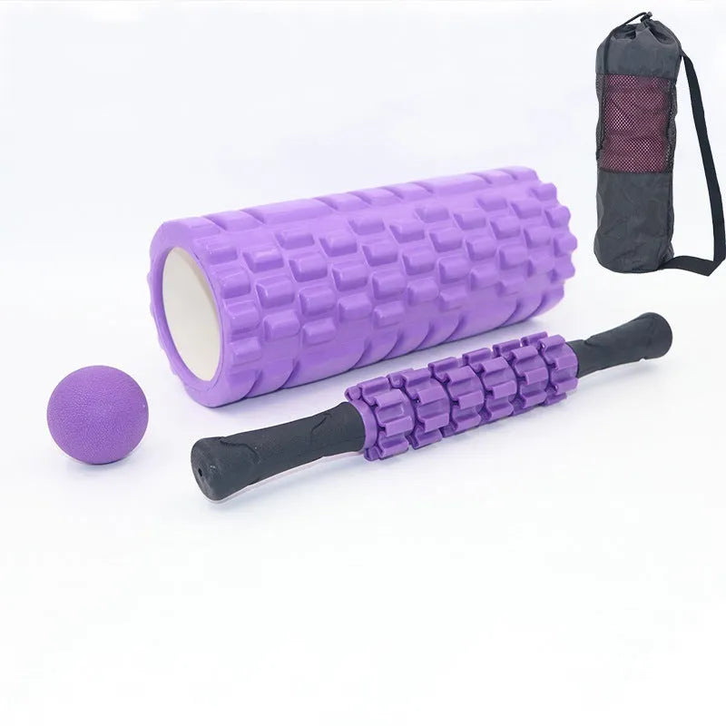 Six black foam roller massage bars showing 33cm length and cylindrical shape