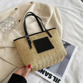 Straw woven women's shoulder bag in European retro style with three-dimensional pockets
