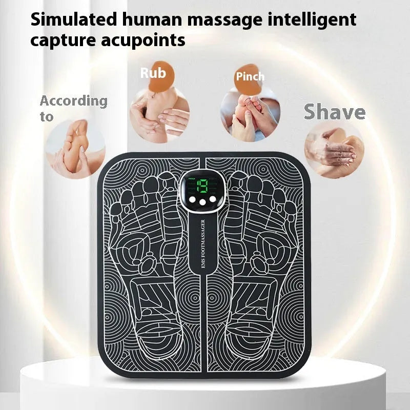 Rechargeable reflexology foot massager mat with USB charging and remote control