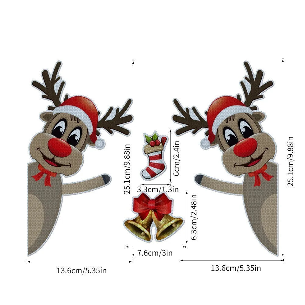 Christmas cartoon elk with bell design on magnetic luminous reflective bumper sticker for vehicle decoration