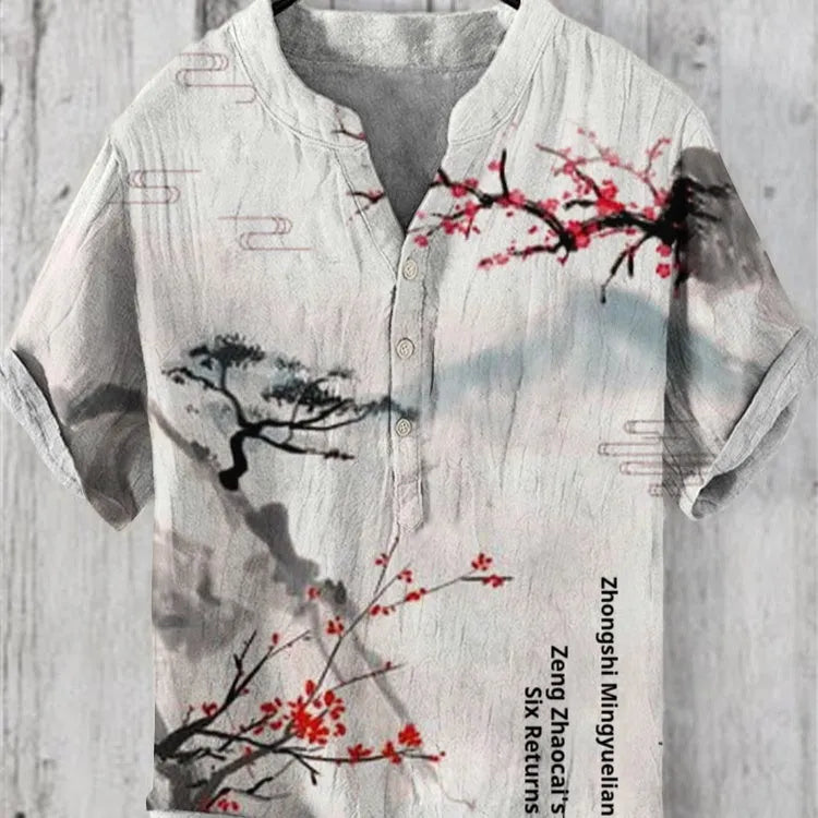 Short sleeve shirt with a vibrant 3D digital animal print pattern on polyester fabric.
