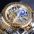 Forsining yellow skeleton tourbillon mechanical watch with stainless steel band
