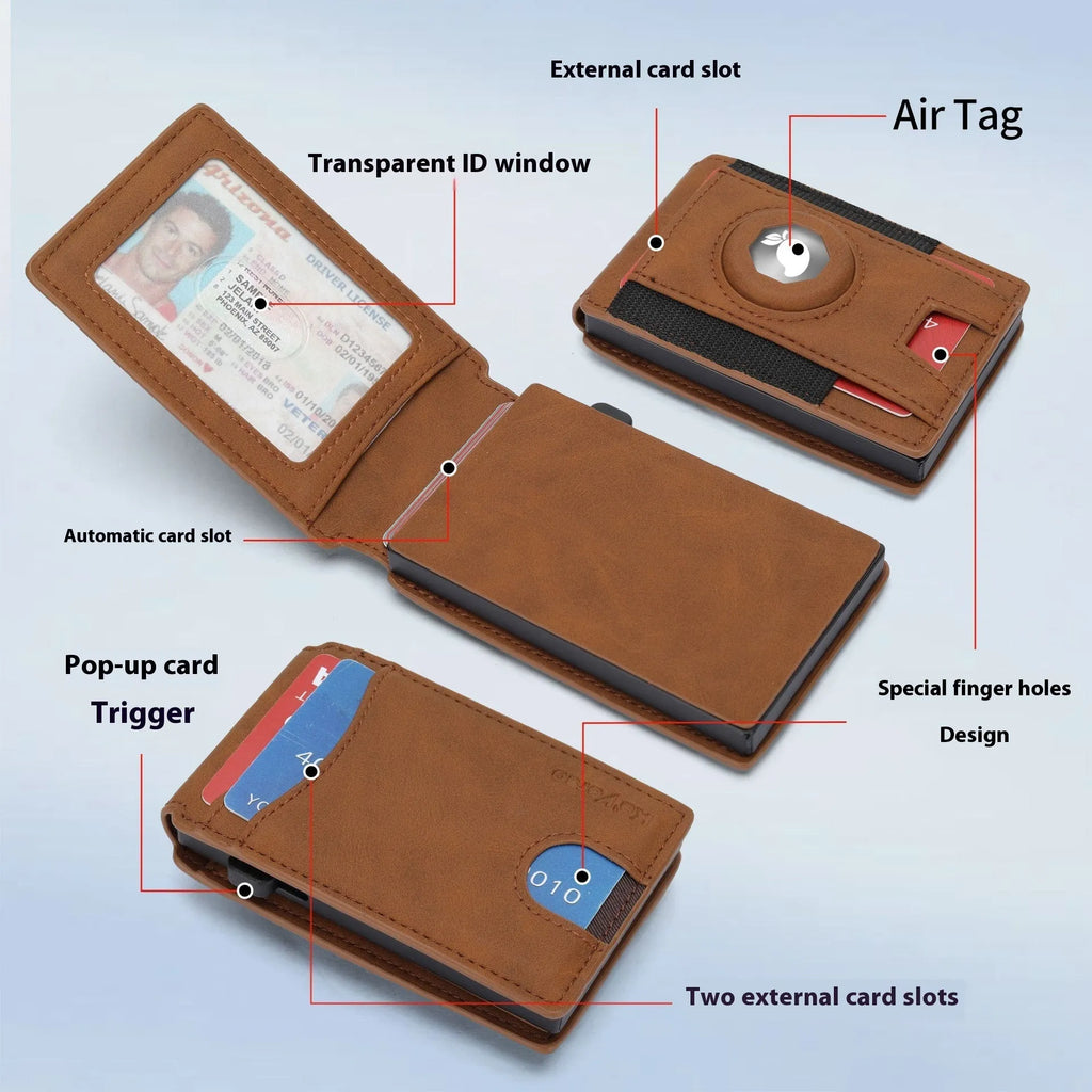 Men's synthetic leather card holder wallet in black, dark brown and light brown colour options