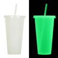 720ml luminous plastic sippy cup with straw for Halloween, cylindrical shape with purple/green glow